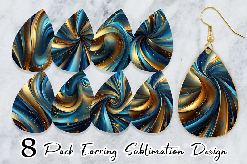 Earring Blue and Gold Swirl Sublimation artnoy 