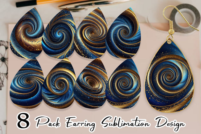 Earring Blue and Gold Vortex Sublimation artnoy 