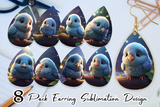 Earring Blue Bird Cute Sublimation artnoy 