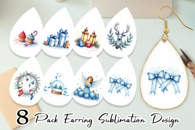 Earring Blue Christmas Sublimation artnoy 