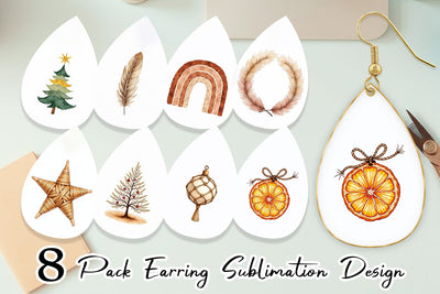 Earring Boho Chic Watercolor Christmas & Ornaments Sublimation artnoy 