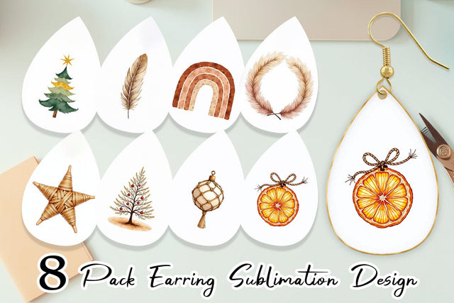 Earring Boho Chic Watercolor Christmas & Ornaments Sublimation artnoy 