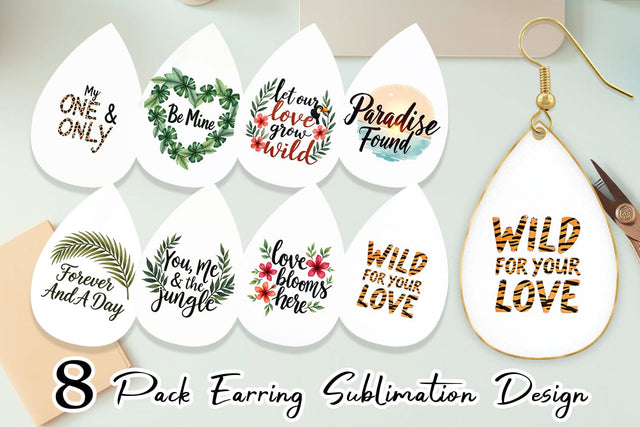 Earring Boho Jungle Love Tropical Valentine Quotes Sublimation artnoy 