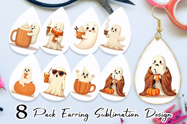 Earring Boho Pumpkin Ghosts Sublimation artnoy 