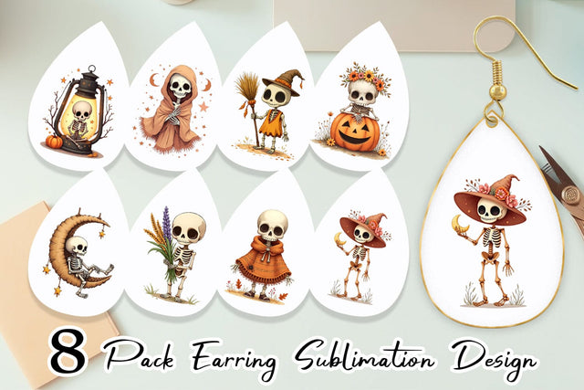 Earring Boho Skeleton Halloween Sublimation artnoy 