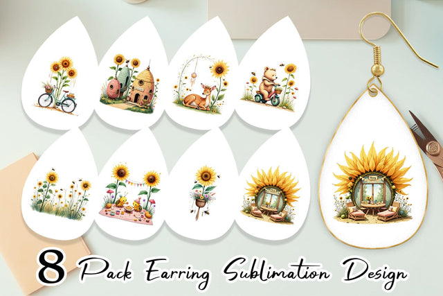 Earring Boho Sunflowers Sublimation artnoy 