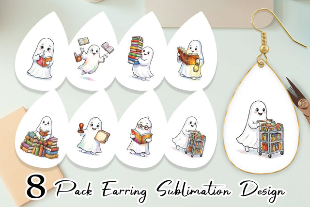 Earring Bookish Librarian Ghost Art Sublimation artnoy 