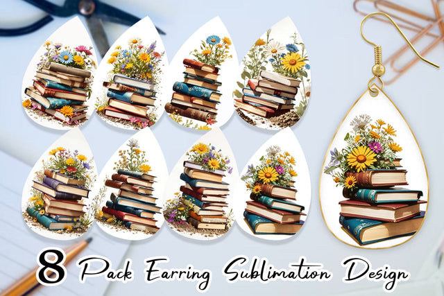 Earring Books and Flowers Sublimation artnoy 