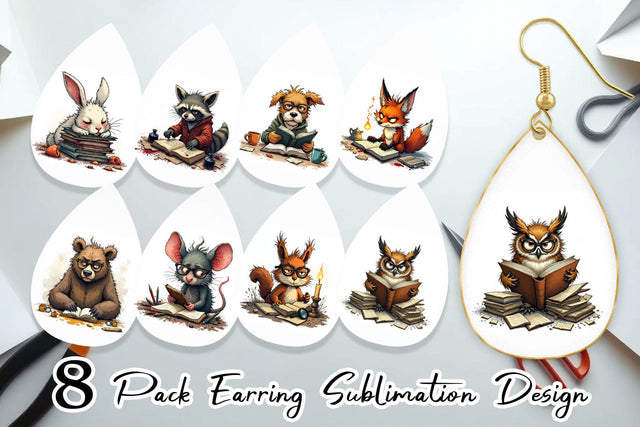 Earring Bookworm Critters Sublimation artnoy 