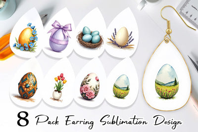 Earring Botanical Floral Easter Eggs Watercolor Sublimation artnoy 