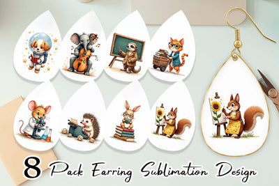 Earring Brainy Buddies Scholarly Animals Watercolor Sublimation artnoy 