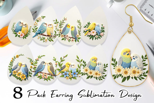 Earring Budgerigar Embroidery Sublimation artnoy 