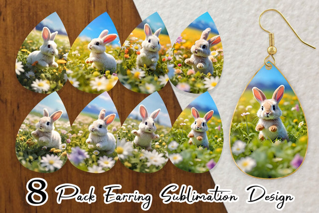 Earring Bunny and Daisies Sublimation artnoy 