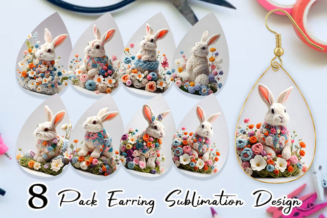 Earring Bunny Easter Embroidery Sublimation artnoy 