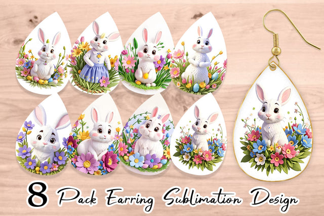 Earring Bunny Easter Embroidery Sublimation artnoy 