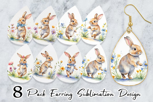 Earring Bunny in Summer Watercolor Sublimation artnoy 