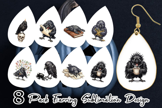 Earring Burnout Raven Dark Academia Watercolor Sublimation artnoy 