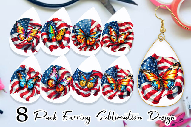 Earring Butterfly 4th of July Sublimation artnoy 