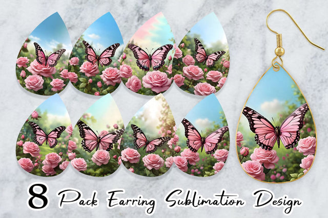 Earring Butterfly Pink and Flower Sublimation artnoy 
