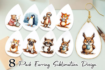 Earring Caffeinated Chaos Grumpy Animal Watercolors Sublimation artnoy 