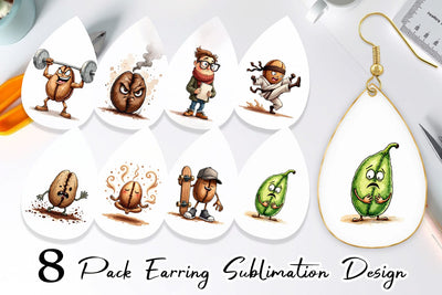 Earring Caffeinated Chaos Sarcastic Coffee Bean Characters Sublimation artnoy 