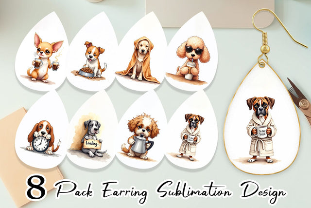 Earring Caffeine & Chaos Morning Mood Sarcastic Dogs Sublimation artnoy 