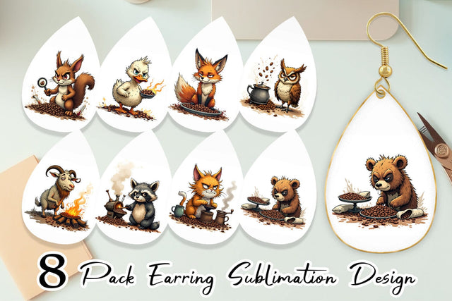 Earring Caffeine Critters Sublimation artnoy 