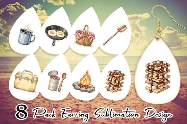 Earring Campfire Cooking Nostalgia Watercolor Sublimation artnoy 