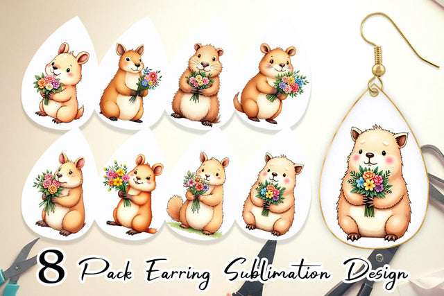 Earring Capybara Spring Bouquet Sublimation artnoy 