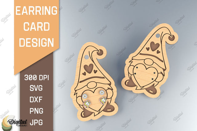 Earring Card SVG. 3D Layared Card Laser Cut. Valentine Gnome SVG SVG Evgenyia Guschina 