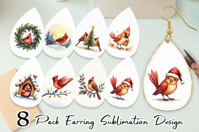 Earring Cardinal Christmas Bird Sublimation artnoy 