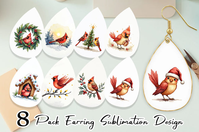 Earring Cardinal Christmas Bird Sublimation artnoy 