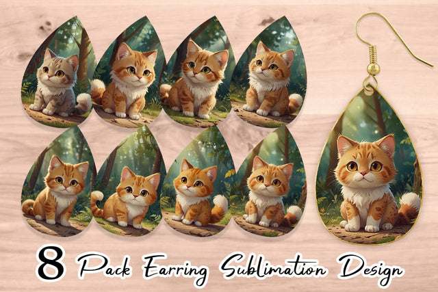Earring Cartoon Cat in Forest Sublimation artnoy 
