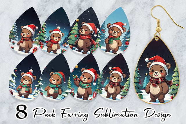 Earring Cartoon Christmas Bear Sublimation artnoy 