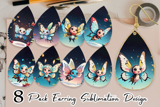 Earring Cartoon Christmas Butterfly Sublimation artnoy 