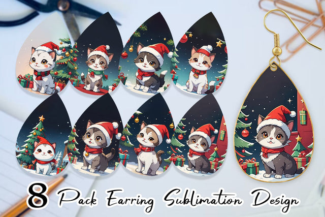 Earring Cartoon Christmas Cat Sublimation artnoy 