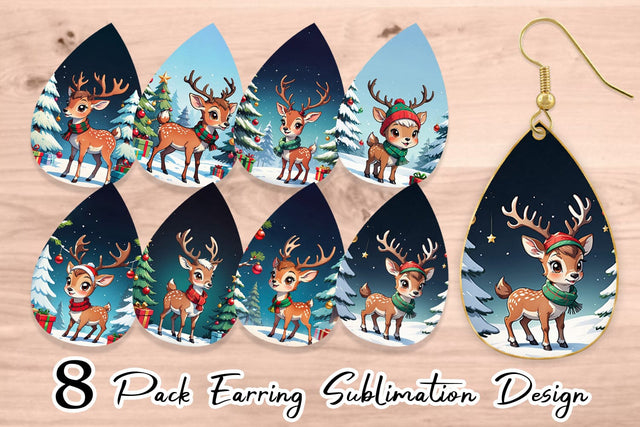 Earring Cartoon Christmas Deer Sublimation artnoy 