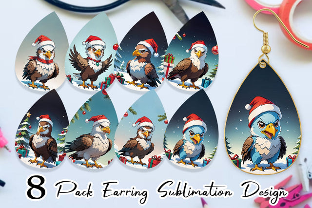 Earring Cartoon Christmas Eagle Sublimation artnoy 