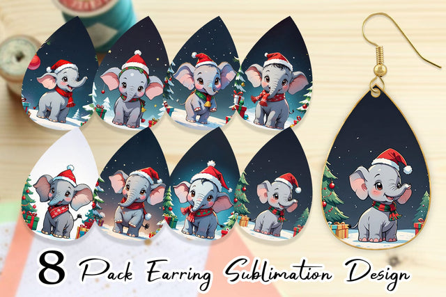 Earring Cartoon Christmas Elephant Sublimation artnoy 