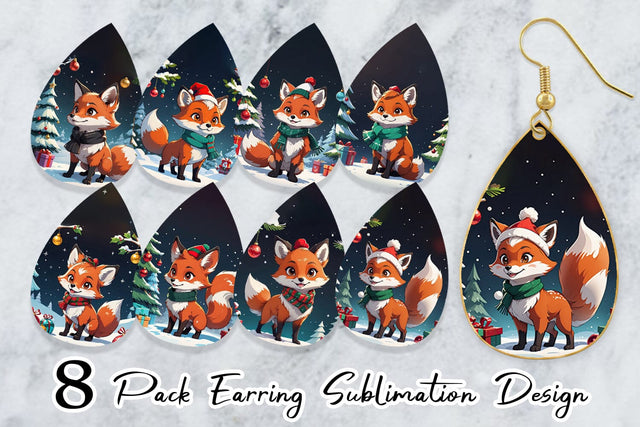 Earring Cartoon Christmas Fox Sublimation artnoy 