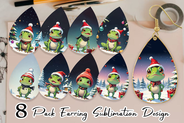 Earring Cartoon Christmas Frog Sublimation artnoy 