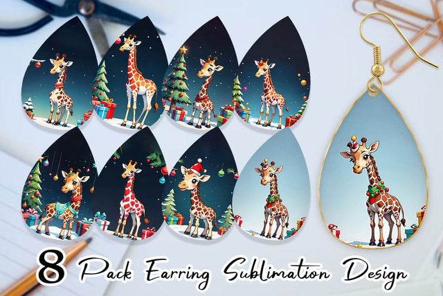 Earring Cartoon Christmas Giraffe Sublimation artnoy 