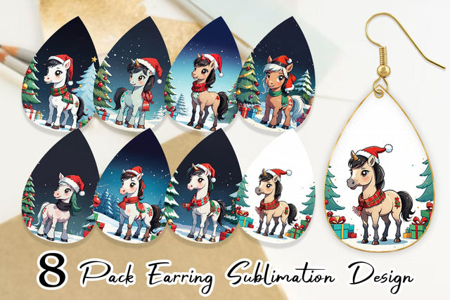 Earring Cartoon Christmas Horse Sublimation artnoy 