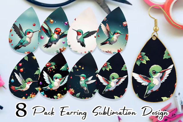 Earring Cartoon Christmas Hummingbird Sublimation artnoy 