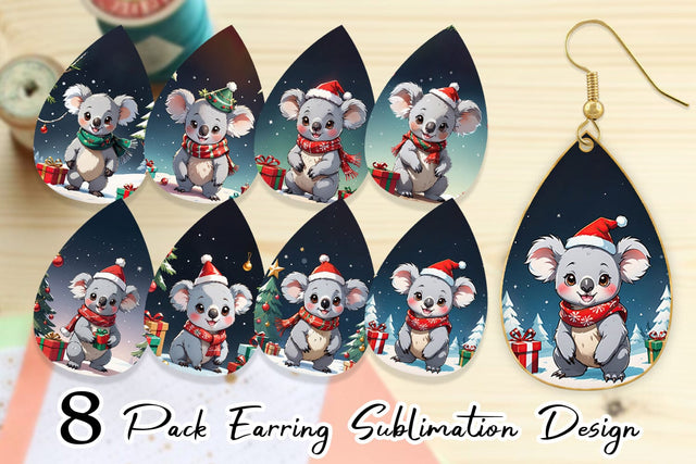 Earring Cartoon Christmas Koala Sublimation artnoy 
