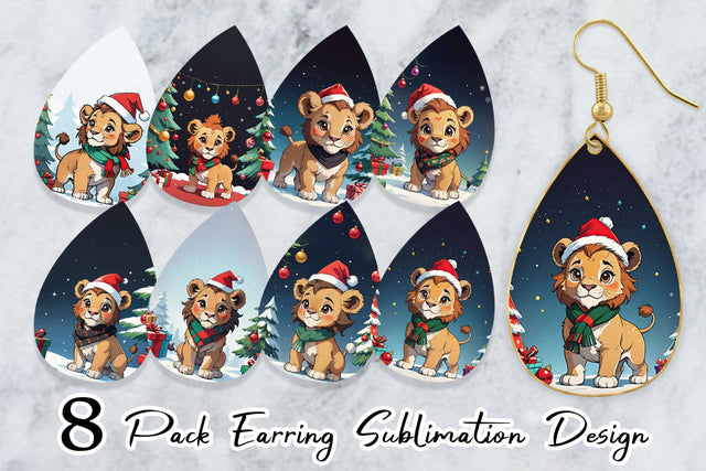 Earring Cartoon Christmas Lion Sublimation artnoy 
