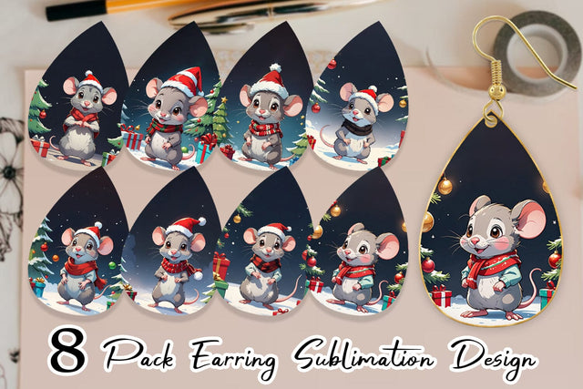 Earring Cartoon Christmas Mouse Sublimation artnoy 