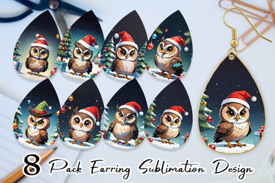 Earring Cartoon Christmas Owl Sublimation artnoy 