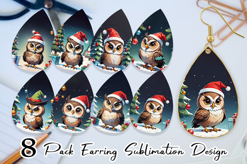 Earring Cartoon Christmas Owl Sublimation artnoy 