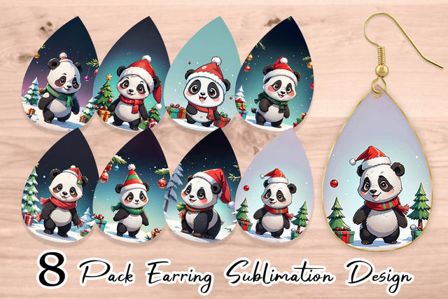 Earring Cartoon Christmas Panda Sublimation artnoy 
